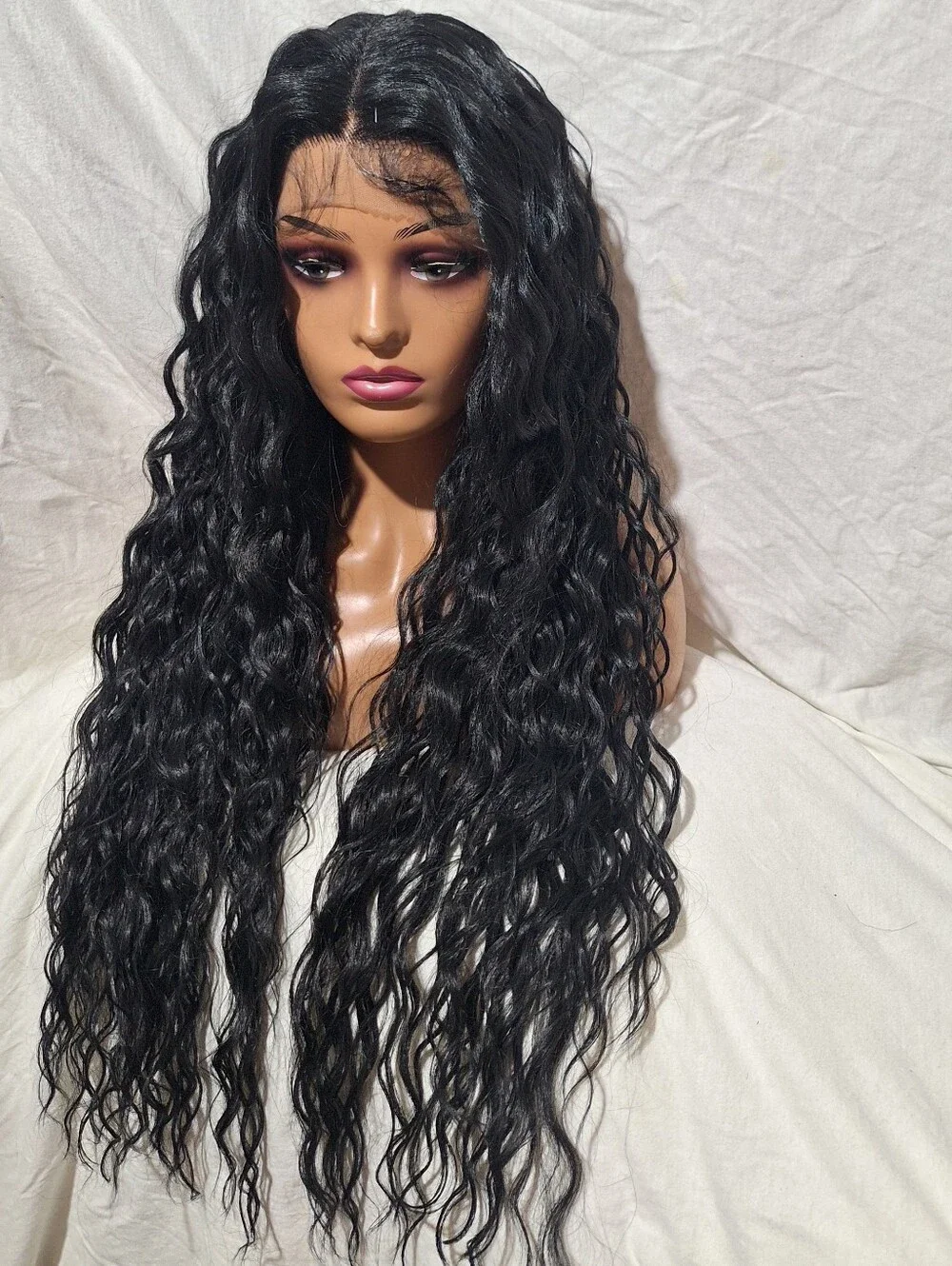 Luxury Long Wavy Lace Front Wig  Human Hair Blend.